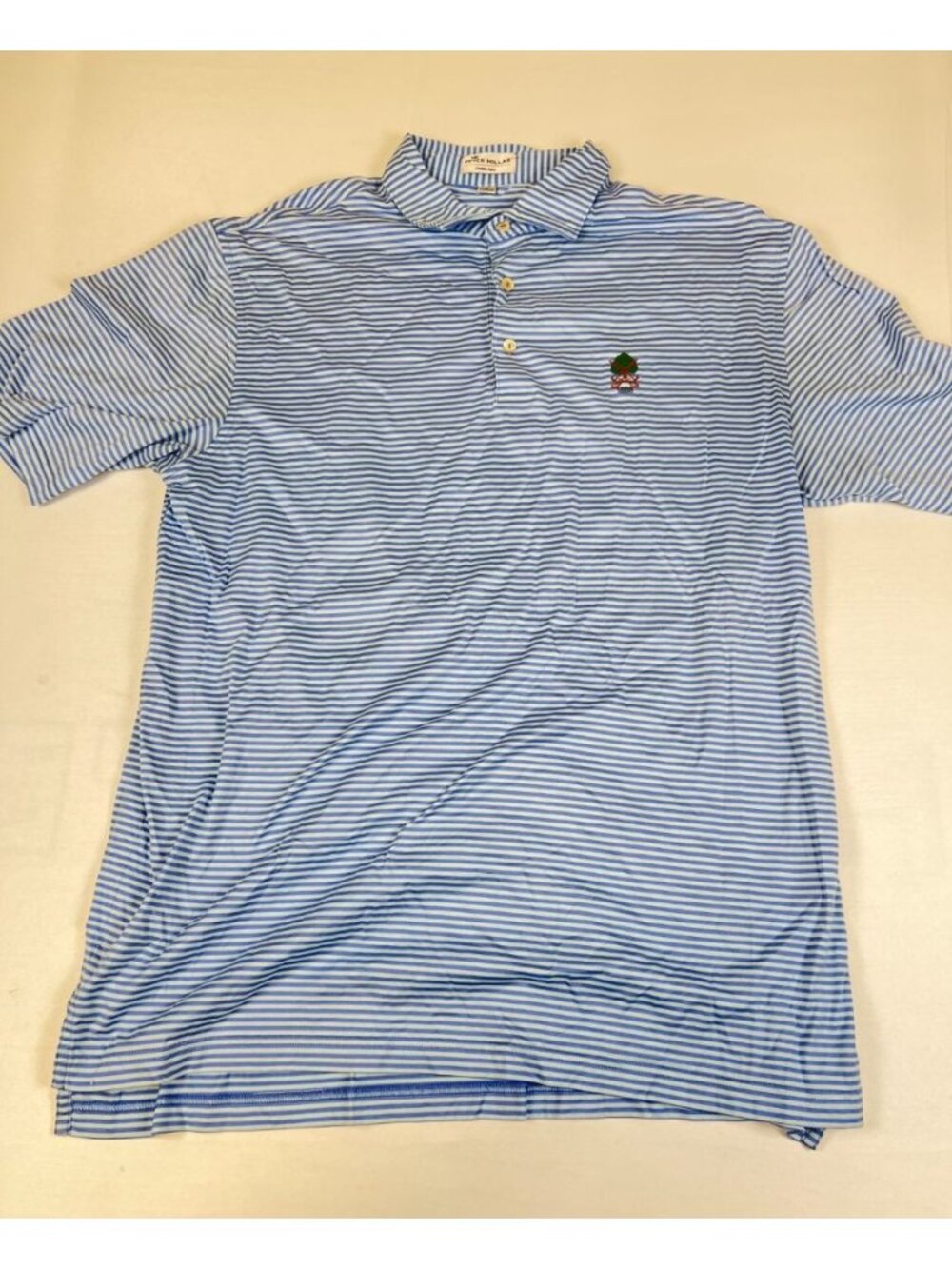 Peter Millar Men’s Large Light Blue White Striped Crown Ease Polo Shirt Golf